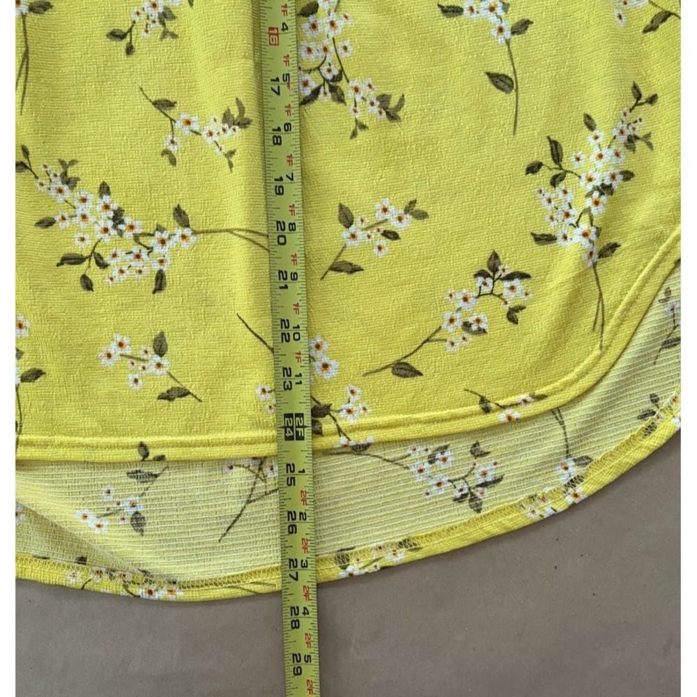 Melloday Yellow Floral Smocked Ruffle Neck Blouse Large Prairie Garden Peasant - Picture 9 of 9